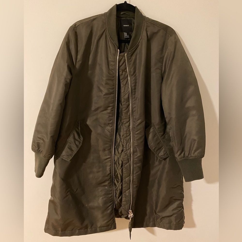 Longline olive bomber jacket